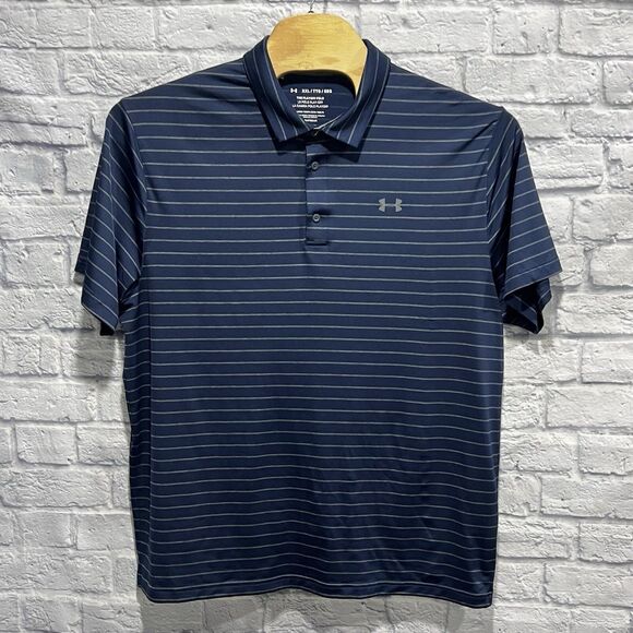 Under Armour Men Blue Striped Playoff Polo Shirt Performance Golf Activewear 2XL - Picture 2 of 8